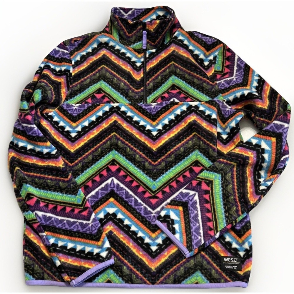 Unisex WESC Mitch Rainbow 1/4 Zip ZigZag Fleece Pullover Mens Sz Med Women's Lar
